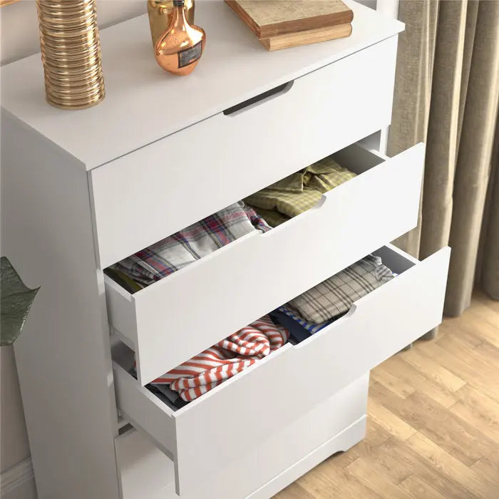 HOMEFIELD Wholesale Custom Bedroom Dresser Wood Bedside Table High Gloss 5 Drawer Chest of Drawers