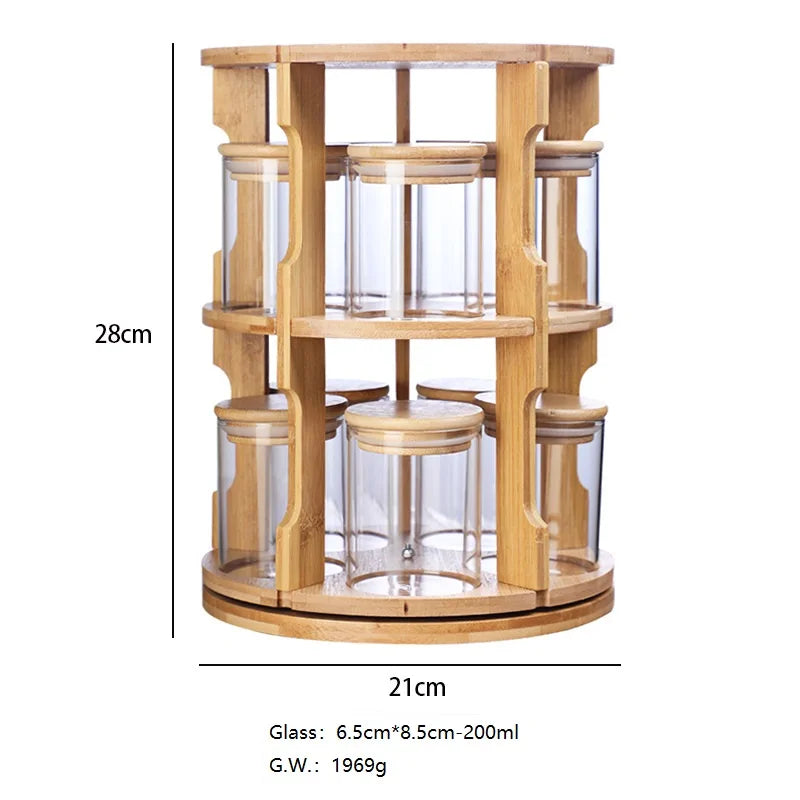 High Borosilicate Glass Kitchen Storage tank with 360 Degree Rotating Wooden Frame Household glassware Container & Glass Jars