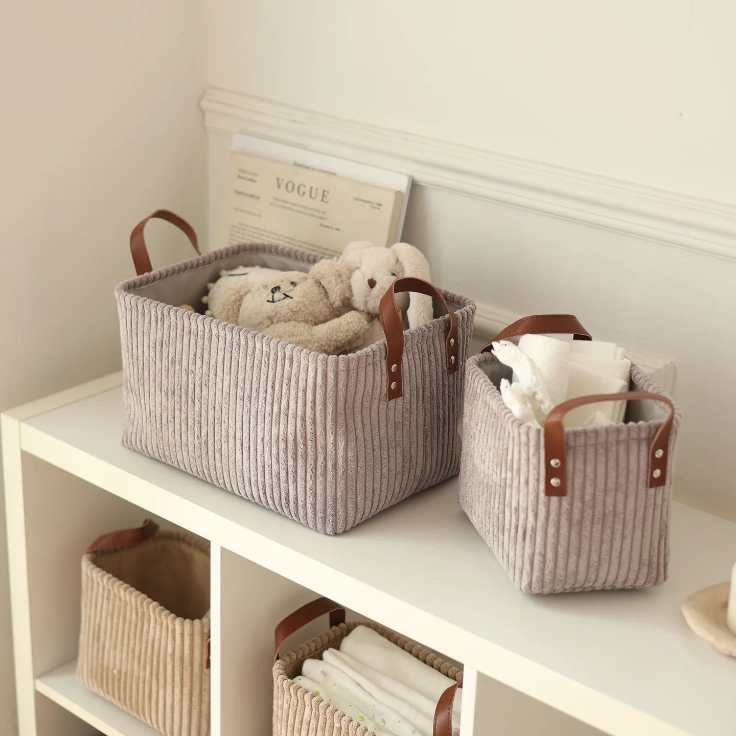 Girida Modern Rectangular Corduroy Multifunction Storage Basket with Handle Portable Desktop & Clothing Storage Set