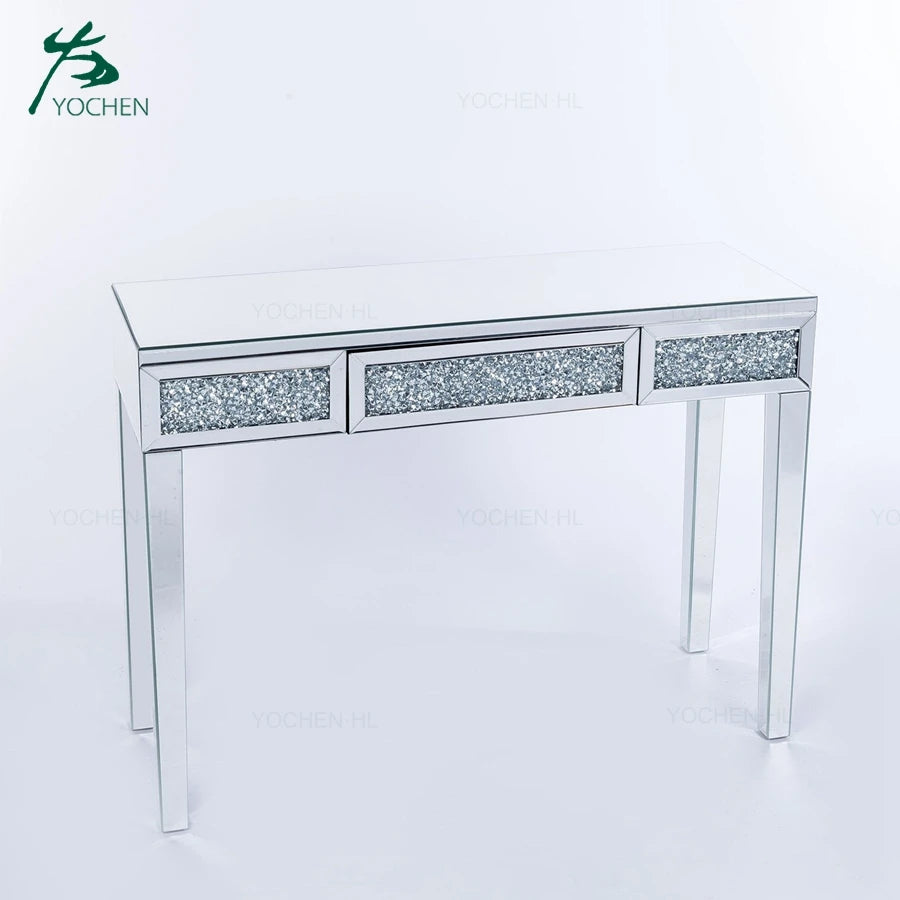 Diamonds Crushed 3 Drawers Glass Mirrored Nightstand Bedroom Bedside Cabinet with Crystal Handles