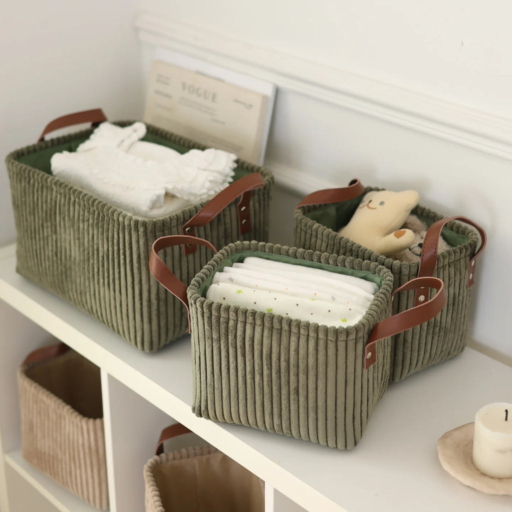 Girida Modern Rectangular Corduroy Multifunction Storage Basket with Handle Portable Desktop & Clothing Storage Set