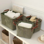 Girida Modern Rectangular Corduroy Multifunction Storage Basket with Handle Portable Desktop & Clothing Storage Set