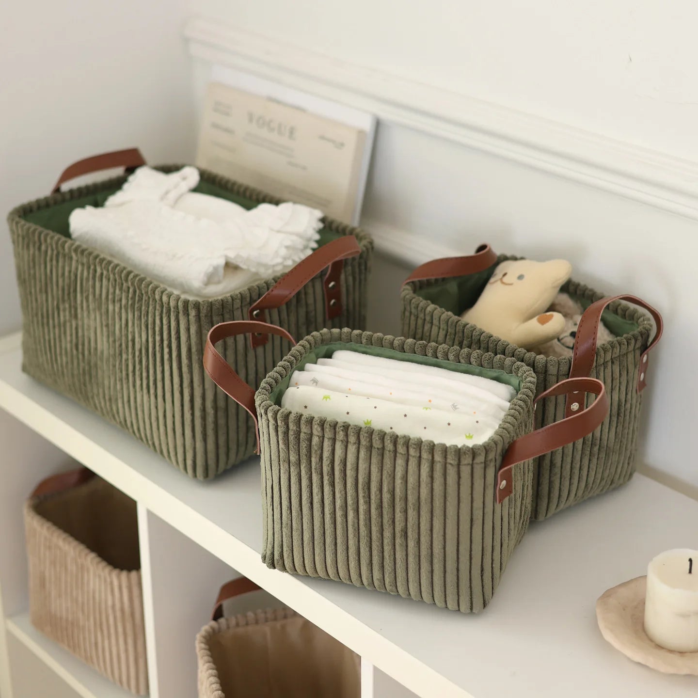 Girida Modern Rectangular Corduroy Multifunction Storage Basket with Handle Portable Desktop & Clothing Storage Set