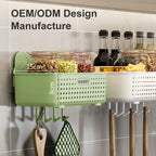 CHENGYAN Wall Hanging Storage Basket for Kitchen Pilastic Organizer with 4/6 Hooks Storage Container Spice Racks (White/Green/)