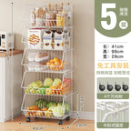 Modern Simple Floor Standing 5-Tier Non-Folding Movable Kitchen Storage Rack for Home Use