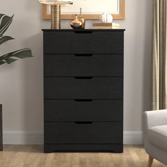 HOMEFIELD Wholesale Custom Bedroom Dresser Wood Bedside Table High Gloss 5 Drawer Chest of Drawers