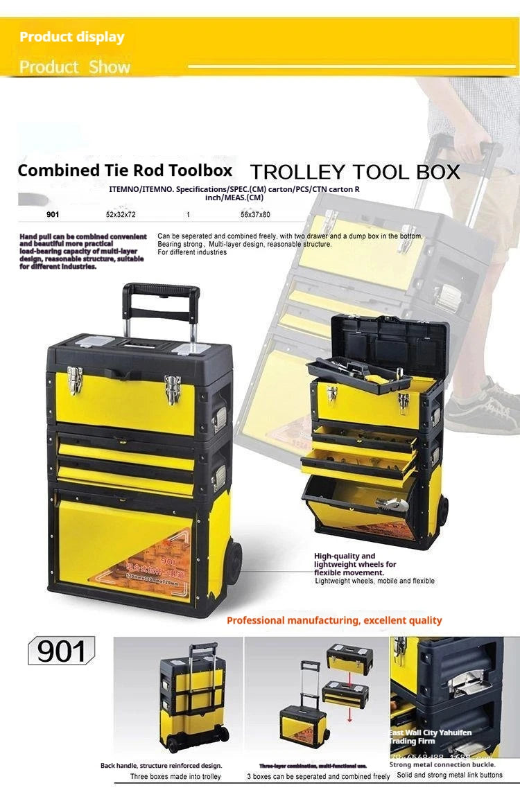 Portable & Stackable 3-Drawer Steel Toolbox Roll-Upright Design for Workshop & Garage Tool Storage
