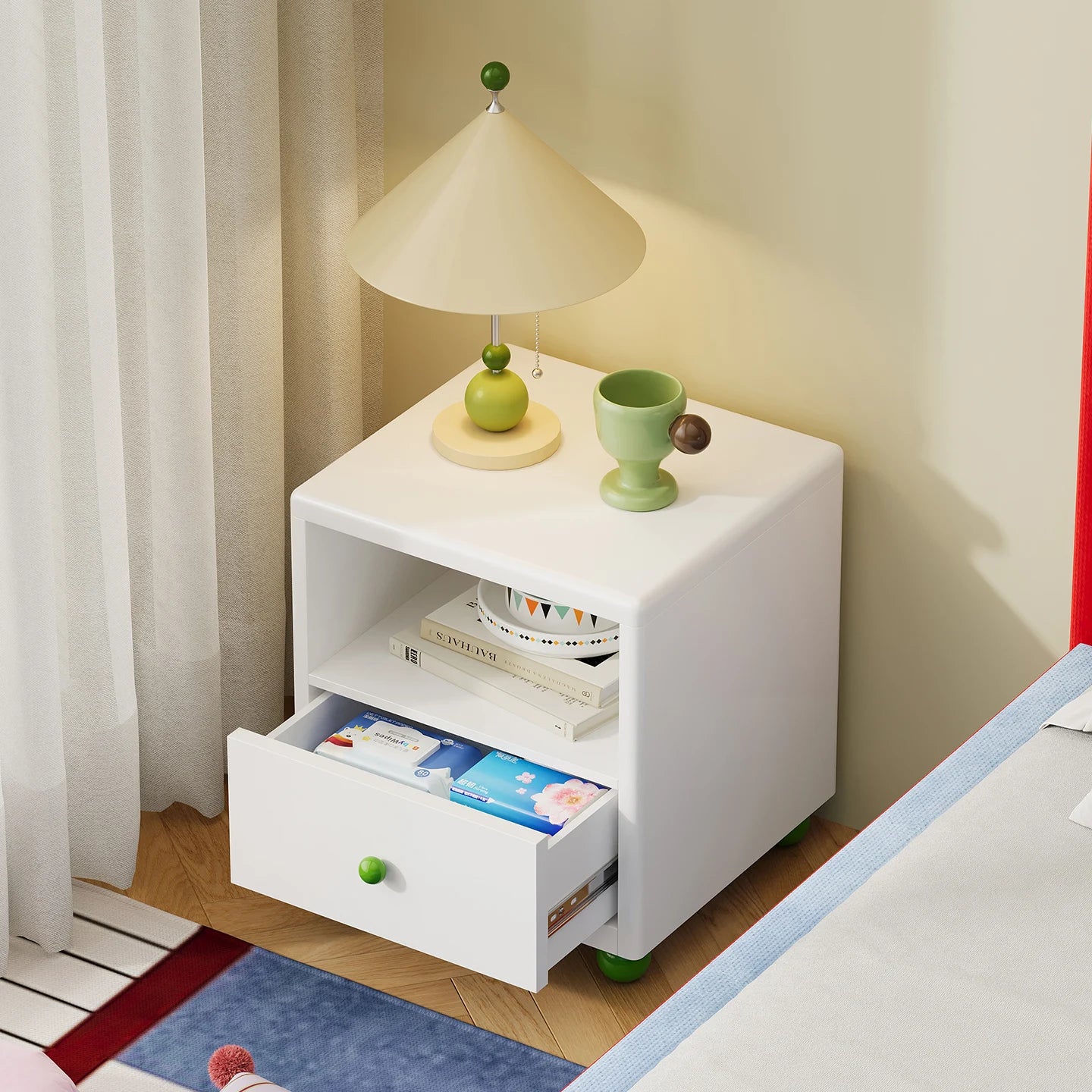 Modern Iron Smart Nightstand LED Light Drawers/Open Shelf Storage-Durable Multifunction Design for Apartment Bedroom Home Use