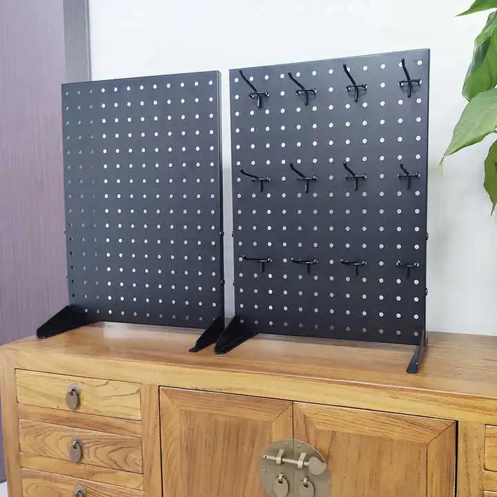 Custom Portable Single Side Metal Powder Coated Pegboard Display Stand with Hooks Modern Style Desktop Organizer