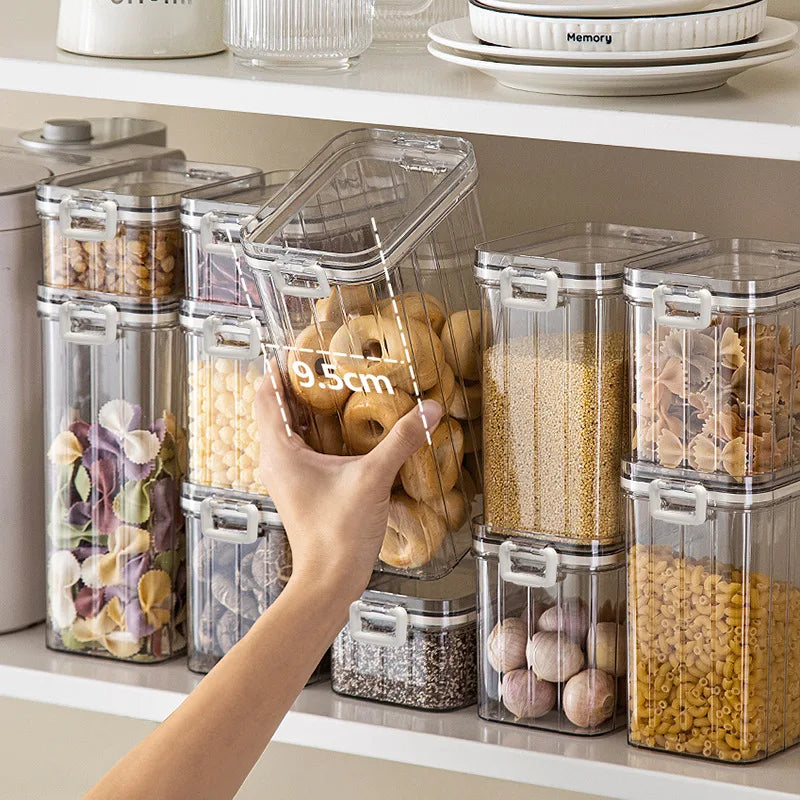 Transparent Injection Plastic Luxury Multifunction Storage Boxes High Aesthetic Fresh Keeping Jars Grains Cereals Kitchen
