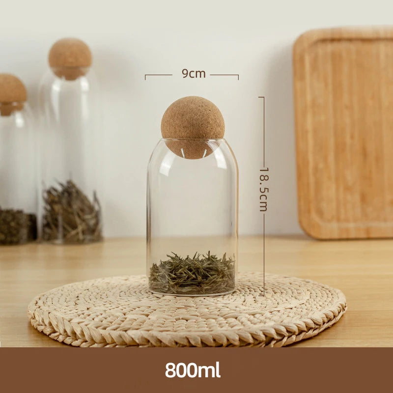 Wholesale Home and Kitchen Borosilicate Glass Storage Containers 4 Piece Suit Glass Spice Storage Jar Set With Cork Lid Ball