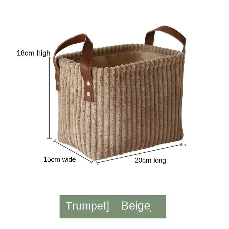 Girida Modern Rectangular Corduroy Multifunction Storage Basket with Handle Portable Desktop & Clothing Storage Set
