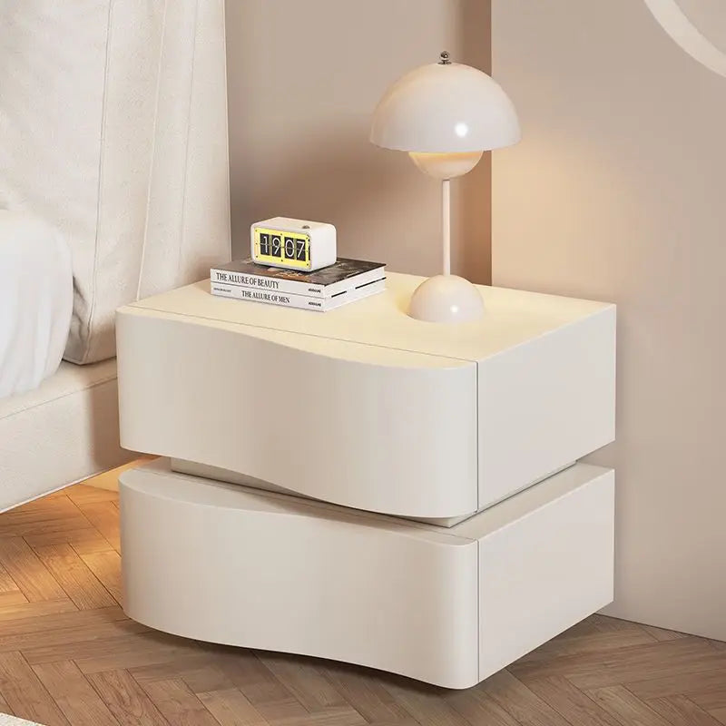 Latest Cream Smart Floating Nightstand with Sensor LED Light Modern Lamp Luxury Bedside Cabinet 2 Drawers Bedroom Furniture