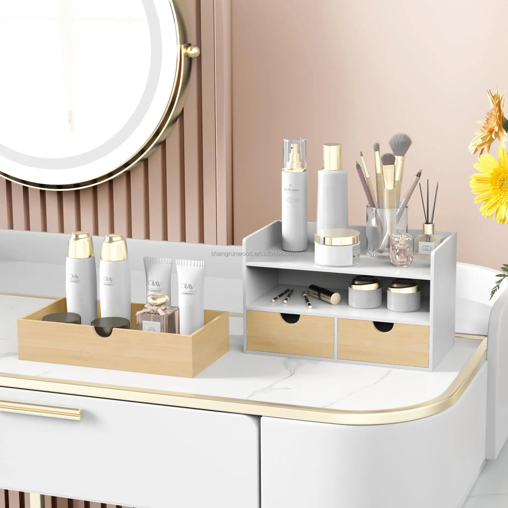 Custom Office Nature Wooden Desktop Organizer Bamboo Desk Storage Boxes Wood Desk Office Accessories Organizer