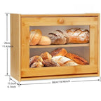 In Stock Modern Eco-friendly Bamboo Double Layer Square Bread Box with Transparent Glass Lid for Kitchen Condiment Storage
