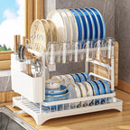 BX 2-Tier Dish Rack Large Dish Drying Rack Dish Draining Rack with Drainboard for Kitchen