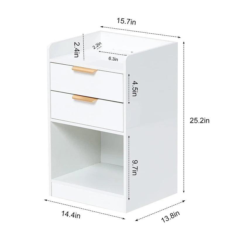 High Quality Slim Wooden Nightstand with LED Charging Station Unique Multifunctional Bedside Table for Bedroom or Home