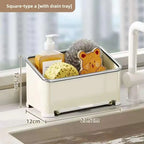 Kitchen Cloth and Towel Drying Rack Punch-free Wall-mounted Storage with Dishcloth Tray and Sink Storage