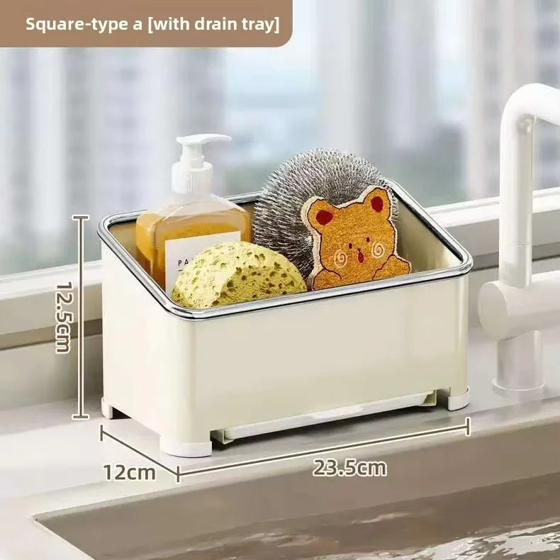 Kitchen Cloth and Towel Drying Rack Punch-free Wall-mounted Storage with Dishcloth Tray and Sink Storage