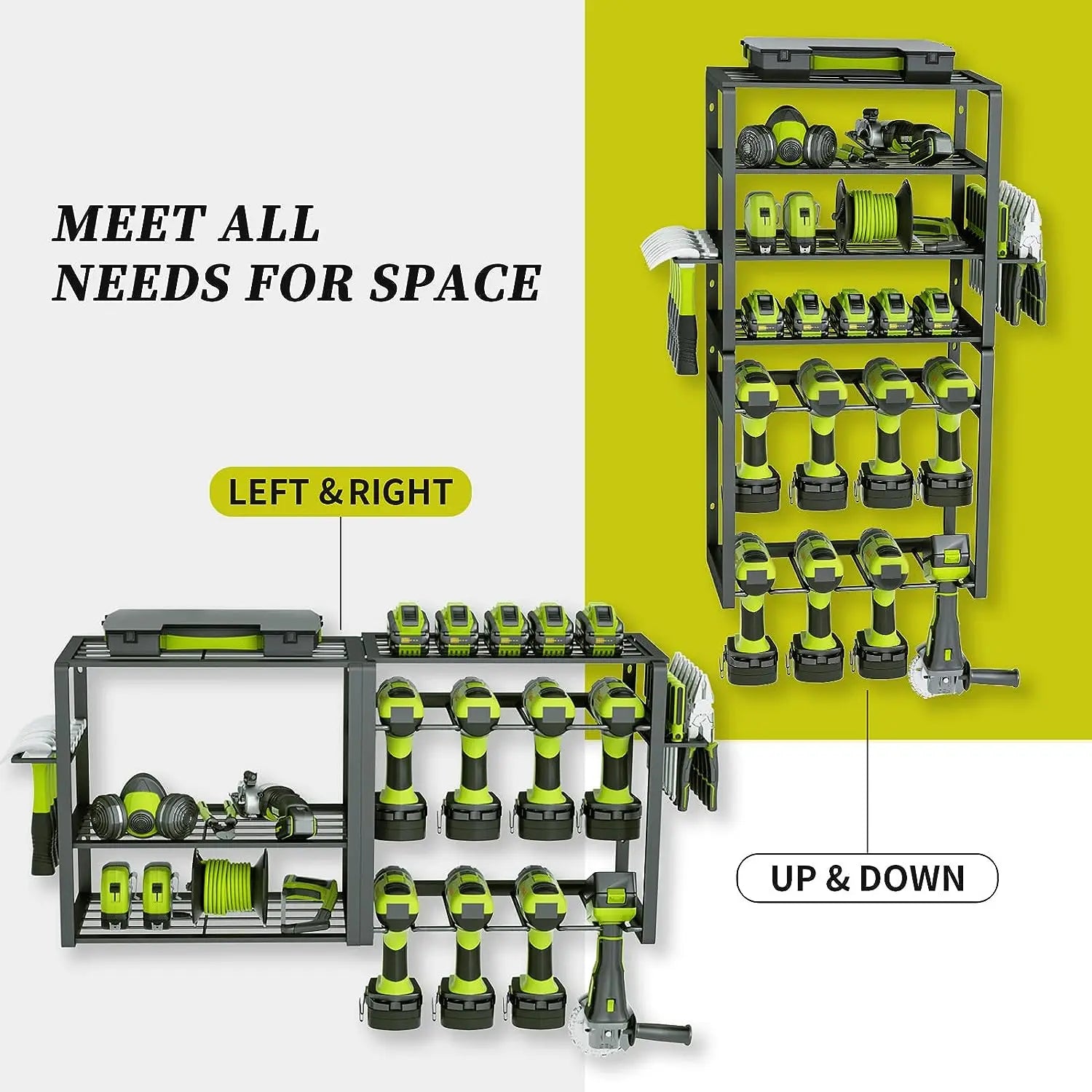 Multifunctional Black Carbon Steel Power Tool Organizer Drill Holder with Five-Tier Wall Mount Rectangle Garage Use Utility Rack