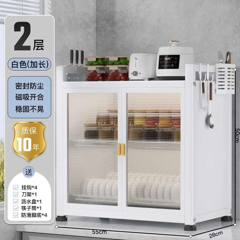 Three Layer Large Capacity Kitchen Steel Storage Holders Storage Shelf Dustproof Kitchen Storage Cabinet With Doors