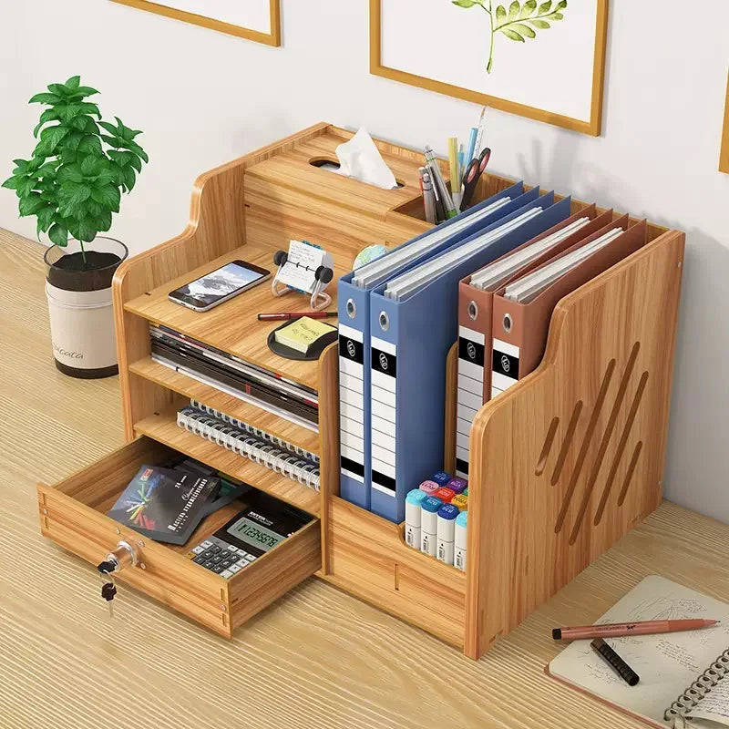 Creative Wooden Desktop Organizer Box Office Supplies File Organizer Book Storage Rack Portable Desktop Tidy