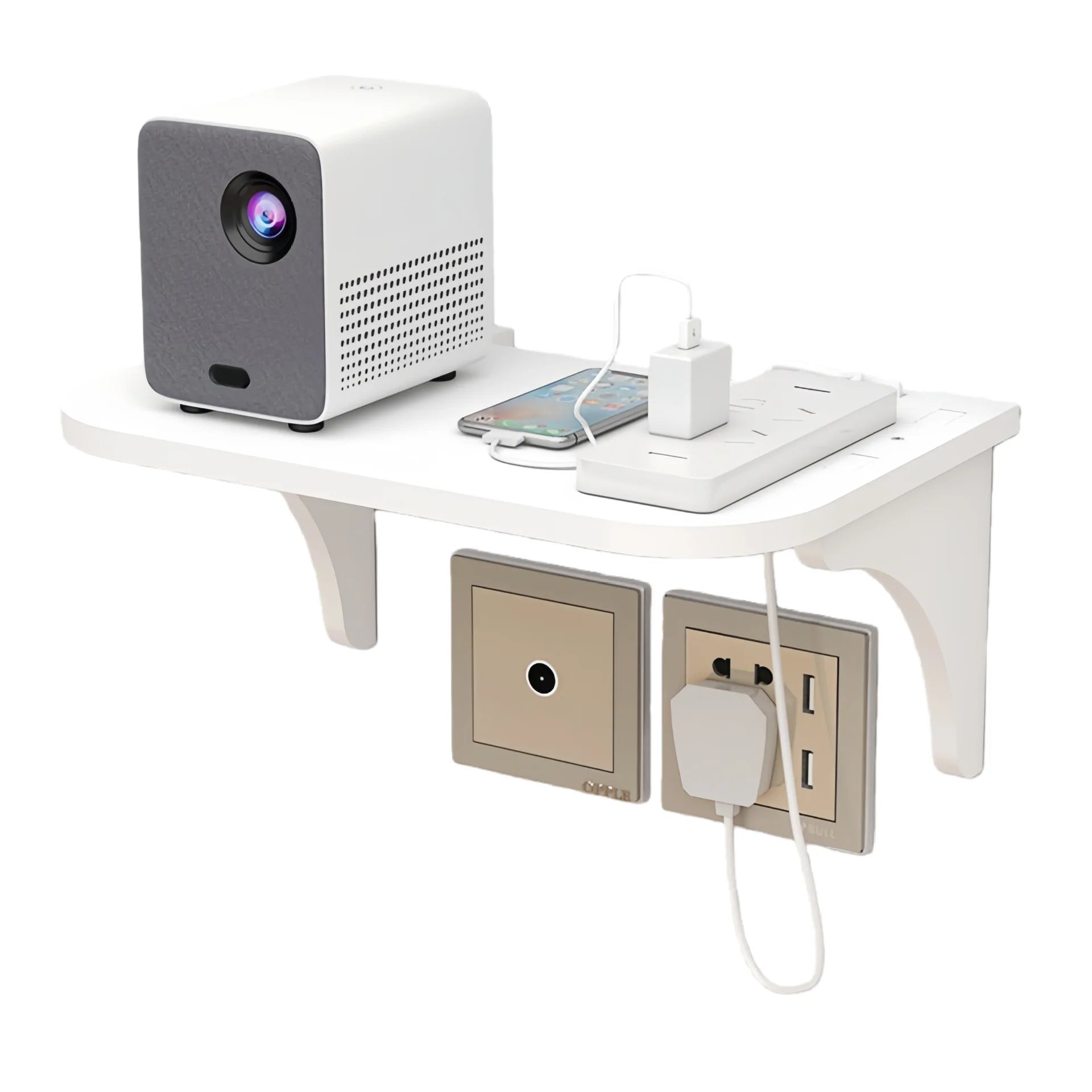 White Desktop Storage Organizer Wall Mounted Floating Shelf for Router and Set-Top Box