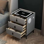 Modern Solid Wood Nightstands Multi-Functional Smart Bedside Cabinet Light Fingerprint Lock Wireless Charging Bluetooth Bedroom