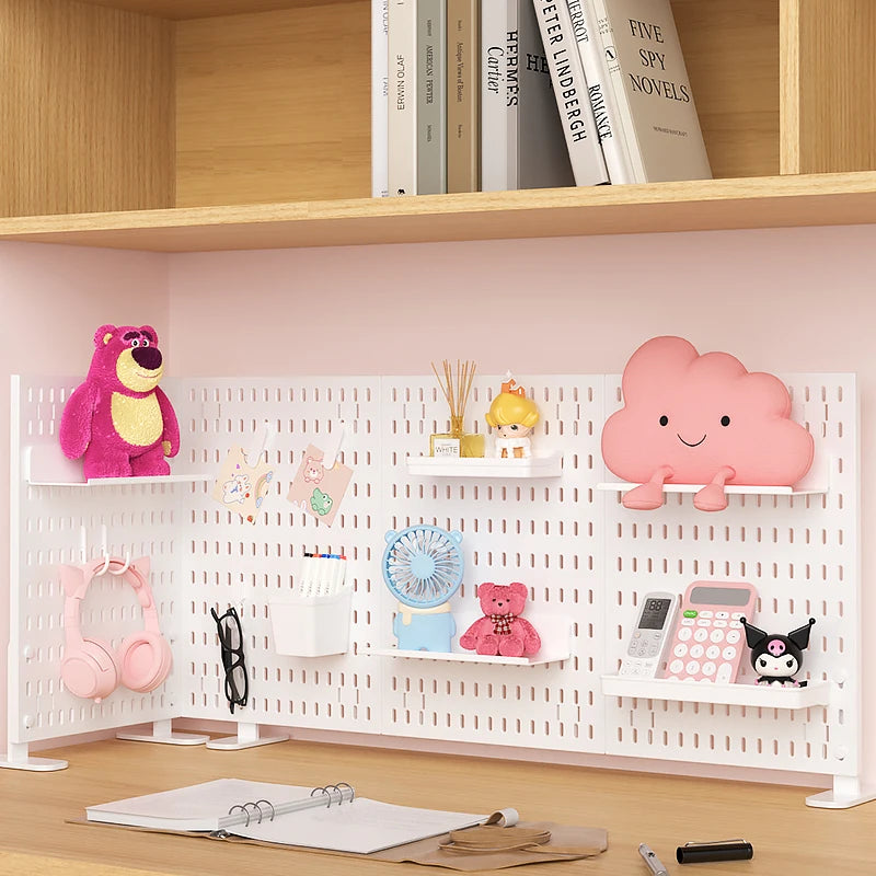 Single-Tier PP Material Plastic Desktop Organizer Space-Saving Foldable Storage Holder No-Hole Punching Feature Cabinets Shelves