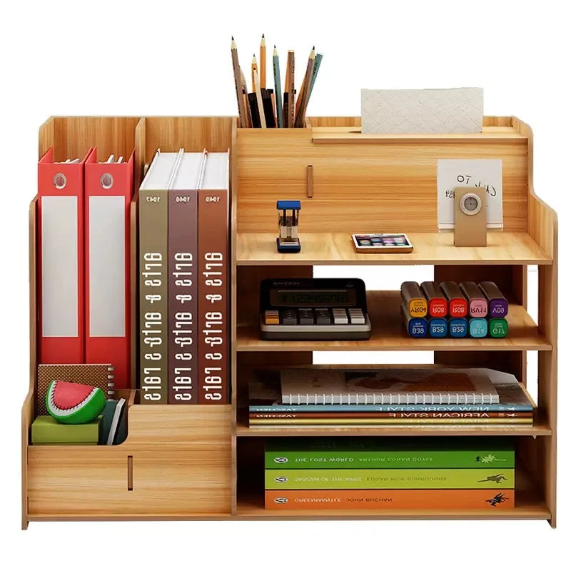 Creative Wooden Desktop Organizer Box Office Supplies File Organizer Book Storage Rack Portable Desktop Tidy