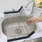 High Quality Multifunction Stainless Steel Roll up Silicone Dish Drying Rack Kitchen Storage Holder & Rack