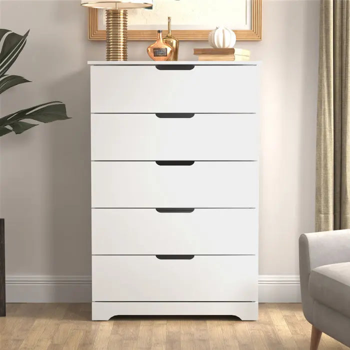 HOMEFIELD Wholesale Custom Bedroom Dresser Wood Bedside Table High Gloss 5 Drawer Chest of Drawers