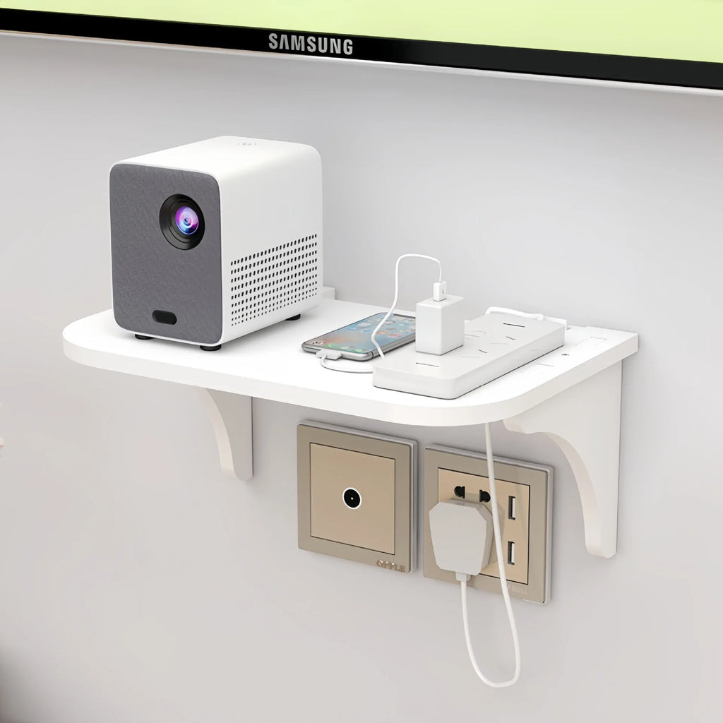 White Desktop Storage Organizer Wall Mounted Floating Shelf for Router and Set-Top Box