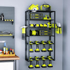 Multifunctional Black Carbon Steel Power Tool Organizer Drill Holder with Five-Tier Wall Mount Rectangle Garage Use Utility Rack