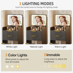 PHOENIX HOME 3-in-1 Compact Makeup Vanity Set Small Fluted Black Nightstand 3 Drawers Hidden Dressing Table for Bedroom