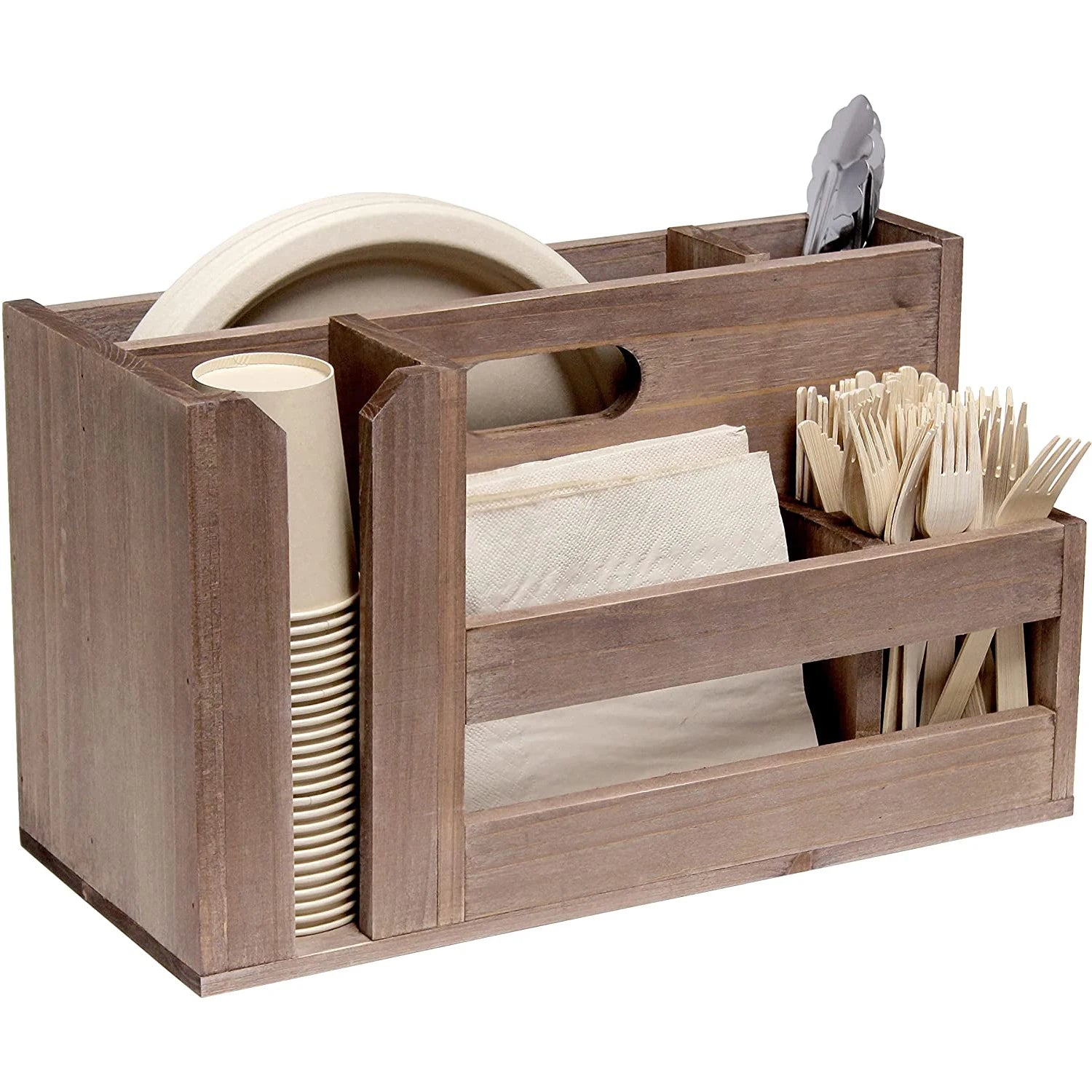 Factory Price Clean up Easy Cutout Handle Compartments Wooden Kitchen Accessories Organizer Box Kitchen Storage