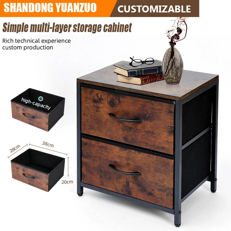 Hot Selling Modern Bedside Table with Country Brown Wood Grain Print 2 Drawers for Dining Home Use for Bedroom and Living Room