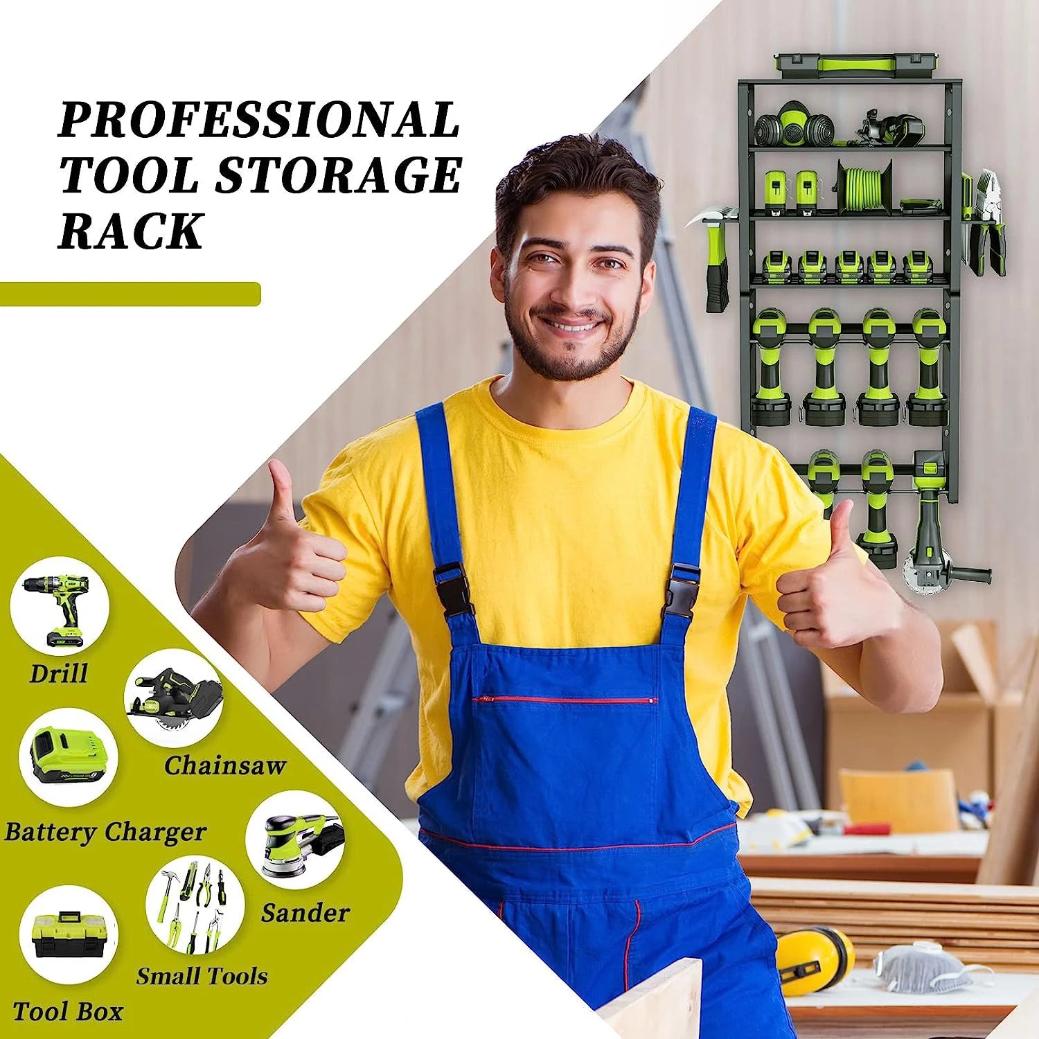 Multifunctional Black Carbon Steel Power Tool Organizer Drill Holder with Five-Tier Wall Mount Rectangle Garage Use Utility Rack