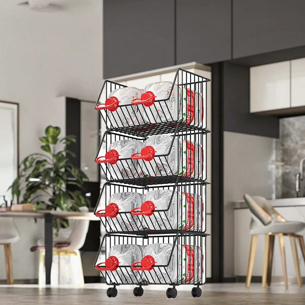 Modern Simple Floor Standing 5-Tier Non-Folding Movable Kitchen Storage Rack for Home Use