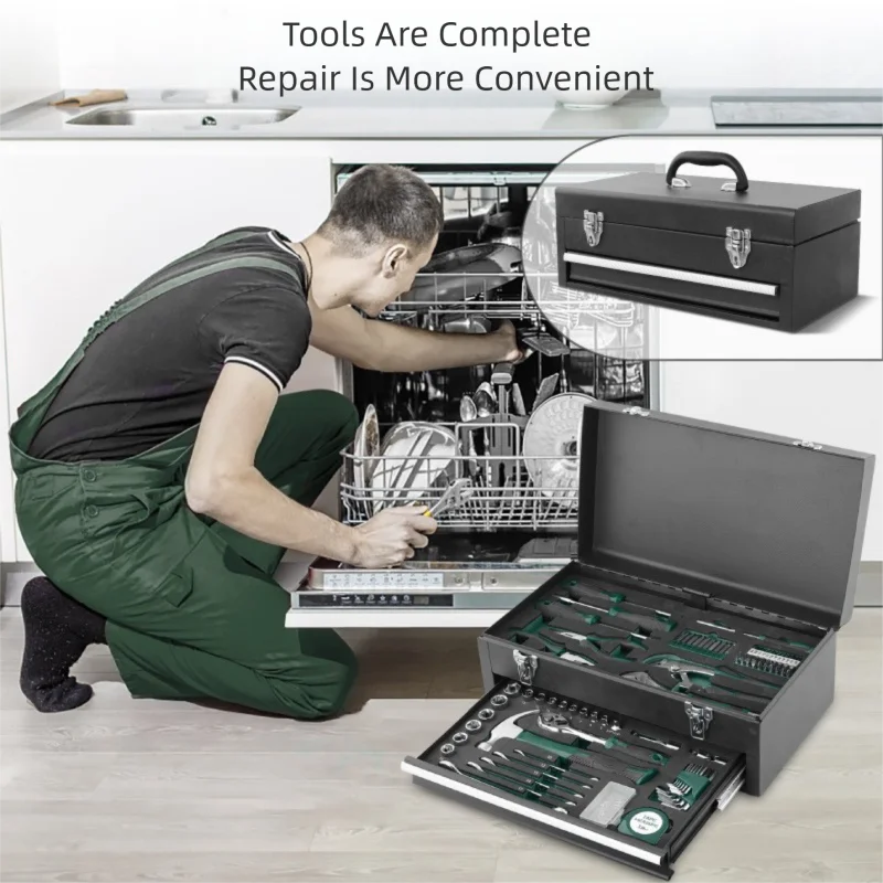 Multifunctional Household 143-Piece Chrome Vanadium Steel Hand Operated Tool Set with Hard Case for Home Renovation Maintenance