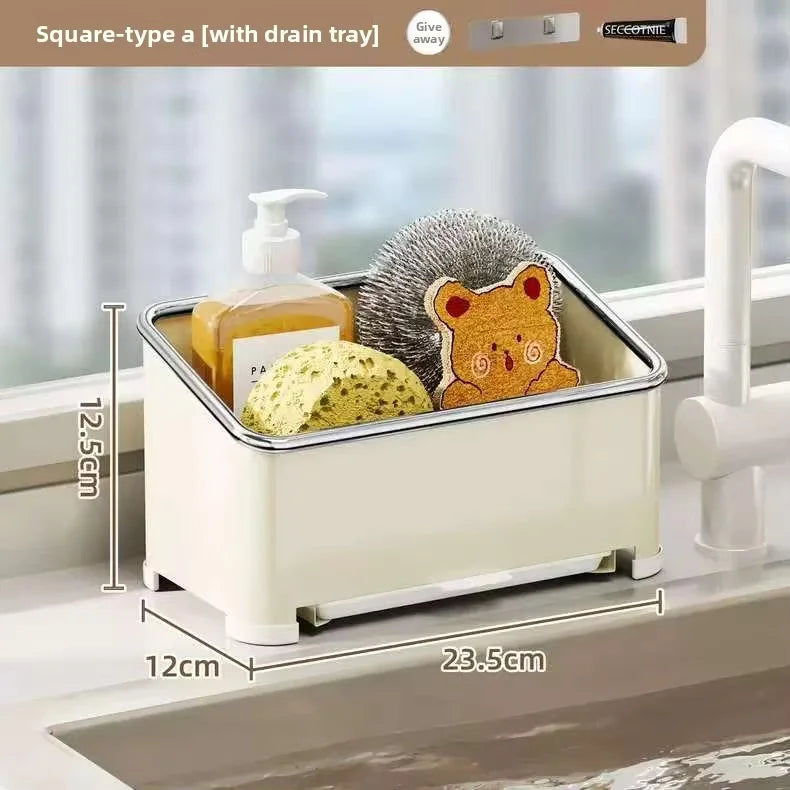 Kitchen Cloth and Towel Drying Rack Punch-free Wall-mounted Storage with Dishcloth Tray and Sink Storage