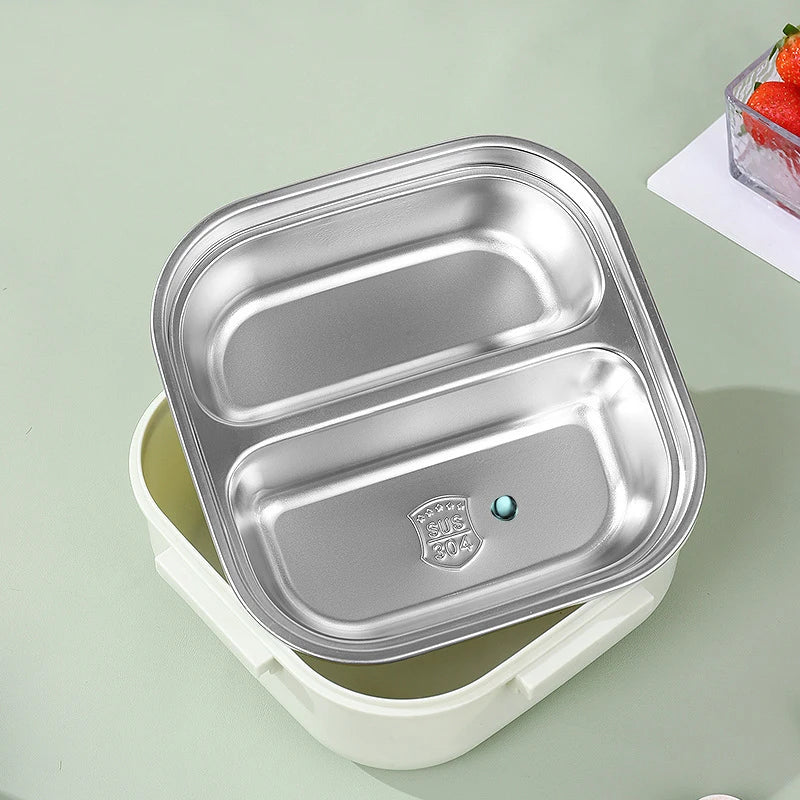 Square 304 Stainless Steel Bento Box 2-3 Compartments Leak Proof Portable Lunch Box Food Storage Container