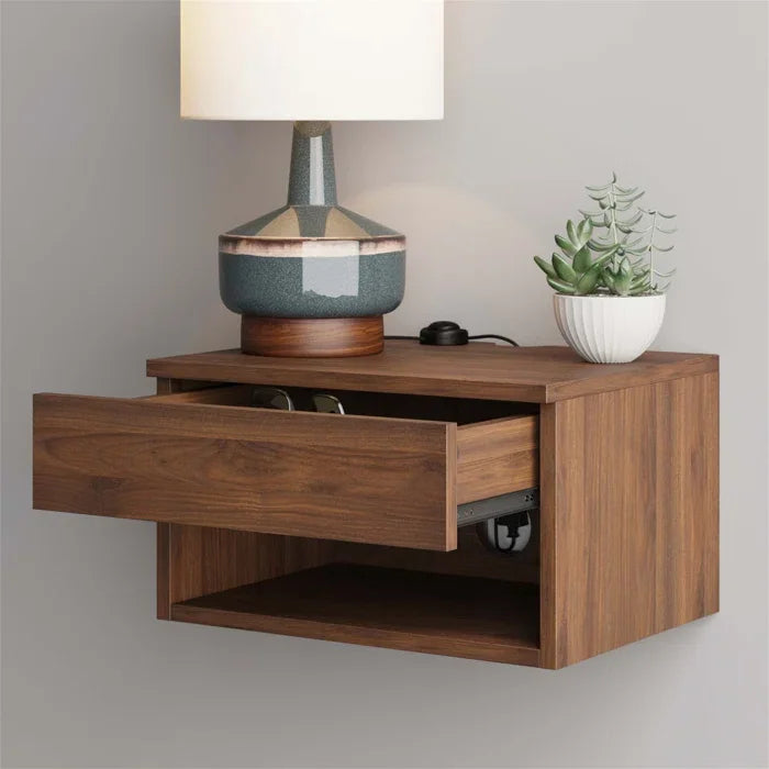 Modern Wall-Mounted Floating Nightstand for Bedroom Feature Storage Drawer and Open Shelf for Living Room Use