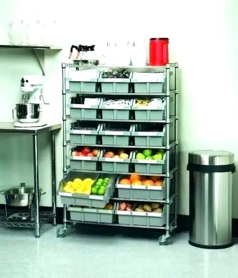Commercial-Grade 16-Bin Storage Rack with Sliding Drawers Multi-Tier Design for Restaurant Back-of-House Efficiency