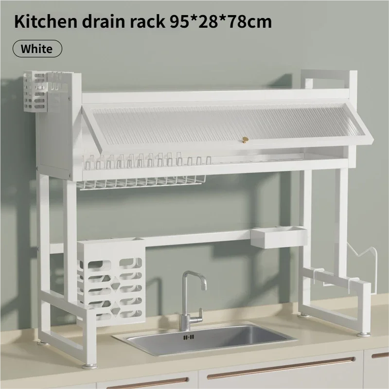 Over the Sink Dish Drying Rack Dish Drainer Racks with Dust-proof Cabinet Door Space-Saving Kitchen Organizer for Dishes