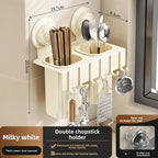 Multi-Functional No-Drill Wall-Mounted Metal Suction Cup Holder Chopstick Cage Knife Towel Storage Kitchen Wall Rack Organizer