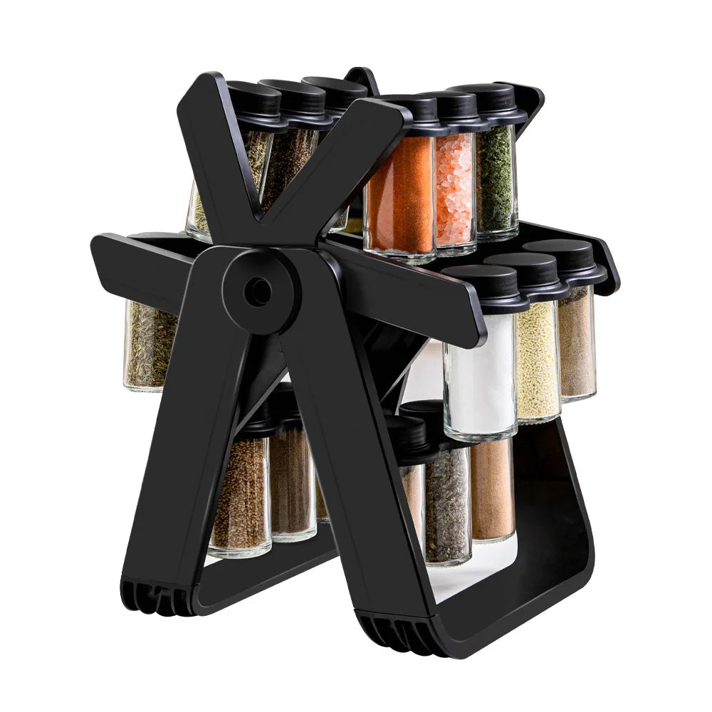 18-Piece Kitchen Storage Spice Rack Set with Glass Seasoning Jars and Rotating Organizer Hand Wash Only ABS+PP+Glass Material