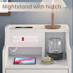Modern Multi-functional White Bedside Table Creative Luxury Nightstand Cabinet with Charging Station and Usb Ports