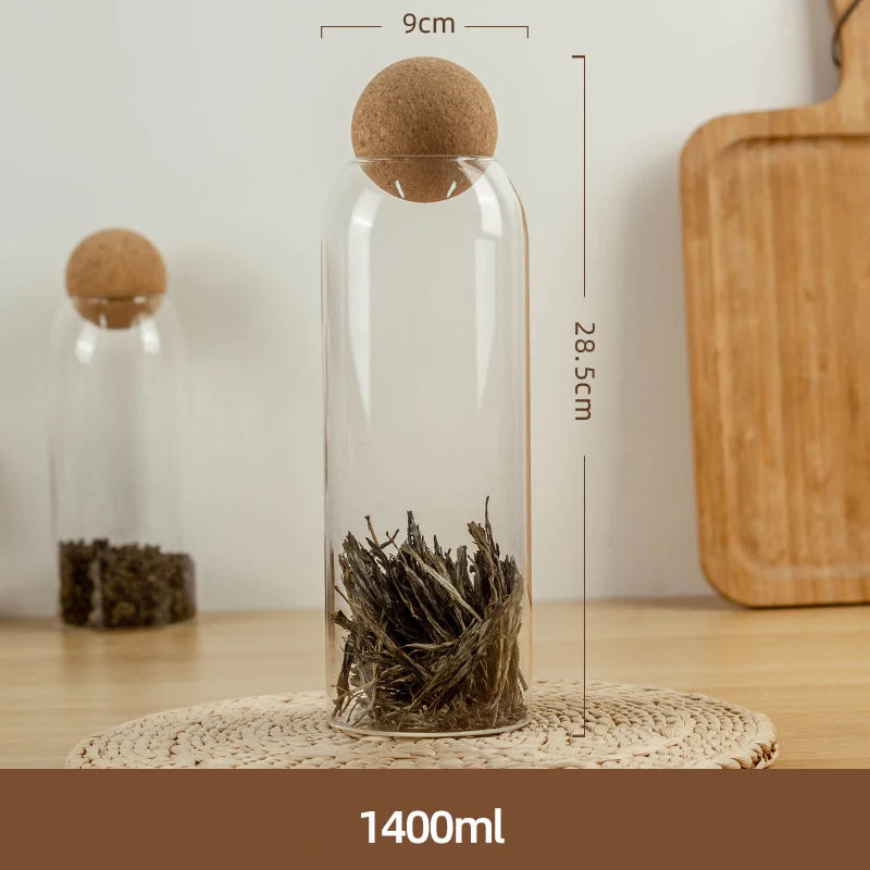 Wholesale Home and Kitchen Borosilicate Glass Storage Containers 4 Piece Suit Glass Spice Storage Jar Set With Cork Lid Ball
