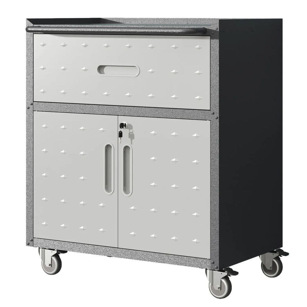 Durable 1-Drawer 2-Locking-Door Rolling Tool Cabinet With Push Handle Industrial Style Mobile Garage Storage Cart Black Gray